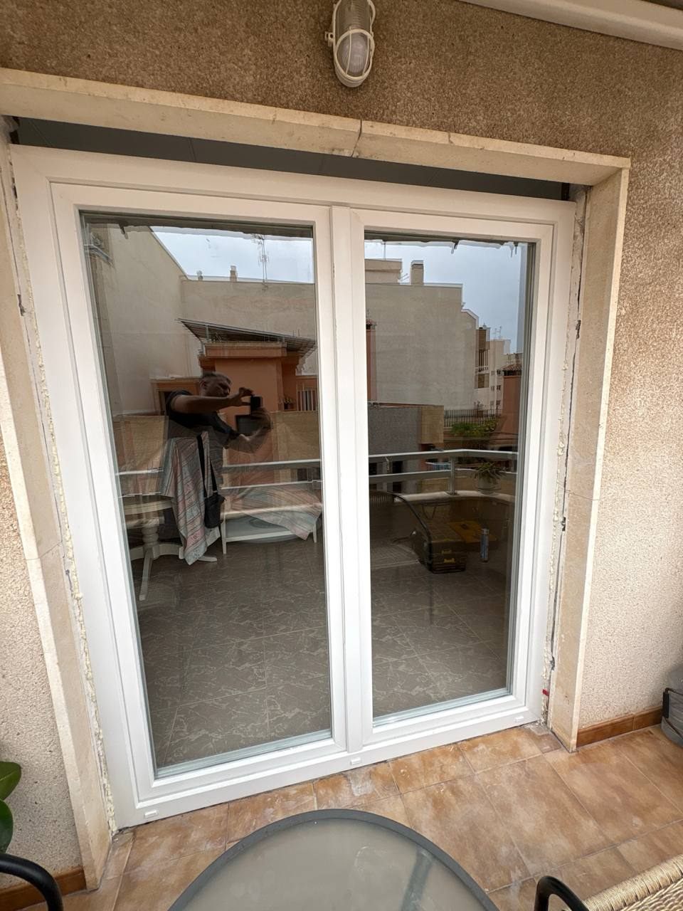PVC French doors, two leaves, to the terrace